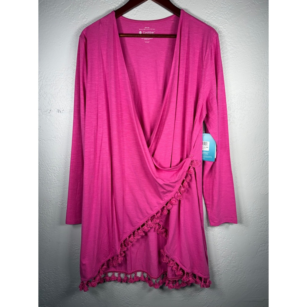 Coolibar San Clemente Cover-Up Pink Tassel UPF 50+ Wrap Tunic Womens Medium New